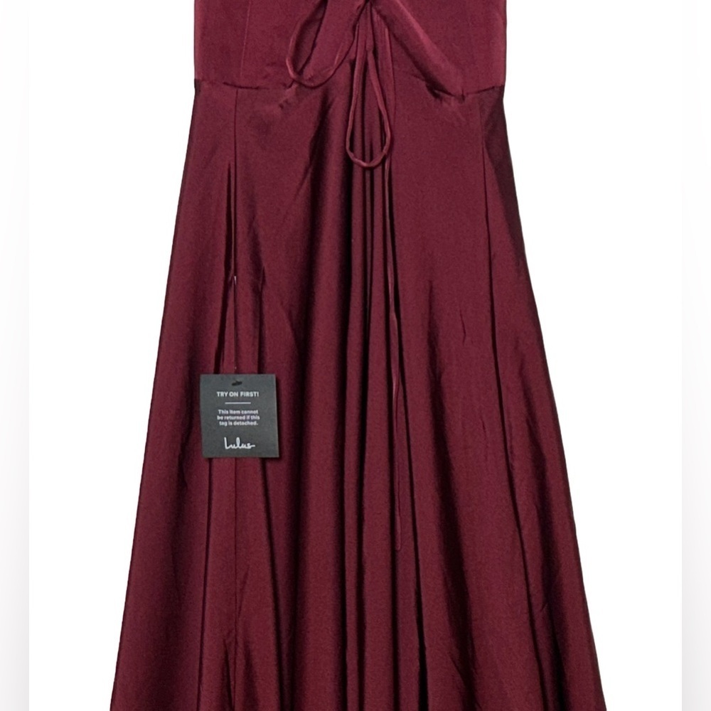 NWT Lulus Stylish Grace Dark Plum Backless Lace-Up Ruffled Maxi Dress, Small - Picture 10 of 15